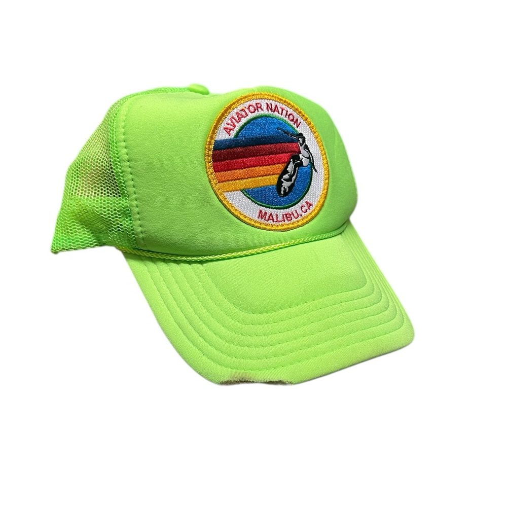 Aviator Nation Neon Green Venice Trucker‎ Hat Distressing